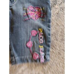 Paco Girls Denim Embroidered Mid Rise 5 Pocket Bermuda Short Blue Size 6X